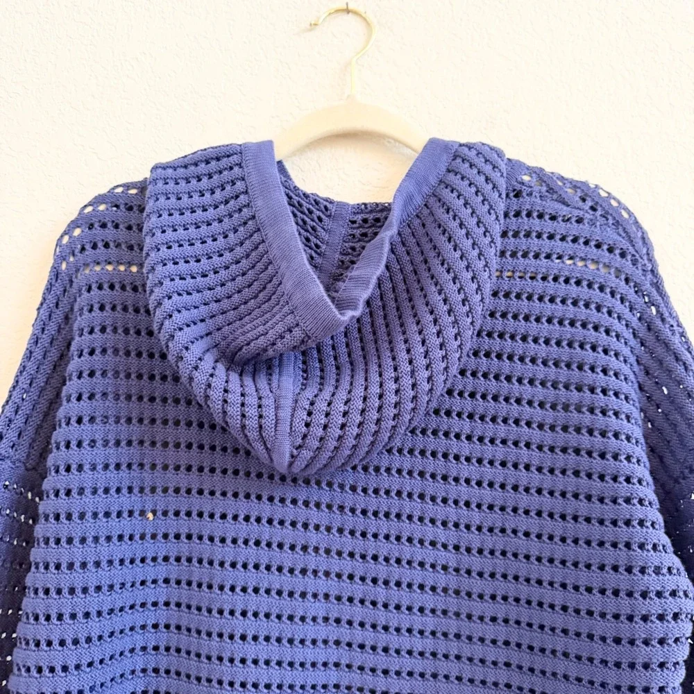 Kokun‎ Womens Blue 100% Cotton Open Knit Crochet Hoodie Sweater Small Periwinkle